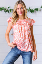 Load image into Gallery viewer, Peach Floral Print Frilled Short Sleeve Yoke Top