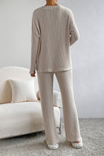 Load image into Gallery viewer, Khaki Ribbed Knit V Neck Slouchy Two-piece Outfit