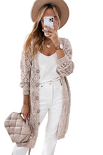 Load image into Gallery viewer, FASHION HOUSE- Khaki Hollow-out Openwork Knit Cardigan