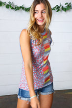 Load image into Gallery viewer, Coral & Denim Stripe Floral Print Tank Top