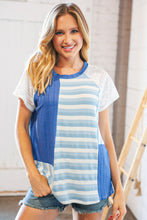 Load image into Gallery viewer, Blue Rib Terry Lace & Stripe Color Block Top