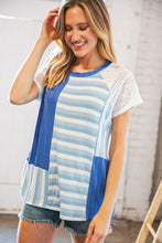 Load image into Gallery viewer, Blue Rib Terry Lace & Stripe Color Block Top