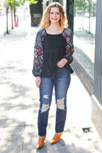 Load image into Gallery viewer, Charming Black Square Neck Border Print Bubble Sleeve Top