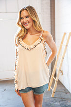 Load image into Gallery viewer, Peach Wool Dobby V Neck Ruffle Hem Tank Top