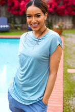 Load image into Gallery viewer, Charming in Aqua Asymmetrical Shirred Modal Top
