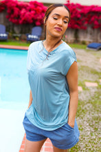 Load image into Gallery viewer, Charming in Aqua Asymmetrical Shirred Modal Top