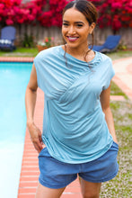 Load image into Gallery viewer, Charming in Aqua Asymmetrical Shirred Modal Top