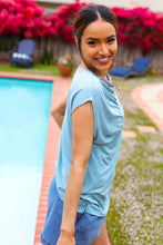Load image into Gallery viewer, Charming in Aqua Asymmetrical Shirred Modal Top