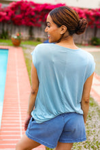 Load image into Gallery viewer, Charming in Aqua Asymmetrical Shirred Modal Top