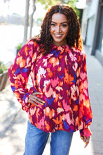 Load image into Gallery viewer, You Got This Wine Floral Print Print Frill Mock Neck Top