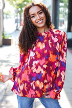 Load image into Gallery viewer, You Got This Wine Floral Print Print Frill Mock Neck Top