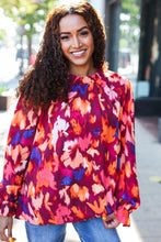 Load image into Gallery viewer, You Got This Wine Floral Print Print Frill Mock Neck Top