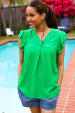 Load image into Gallery viewer, Sunny Days Kelly Green Banded V Neck Flutter Sleeve Top