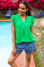Load image into Gallery viewer, Sunny Days Kelly Green Banded V Neck Flutter Sleeve Top