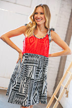 Load image into Gallery viewer, Red/Black Shoulder Tie Knot Tiered Dress