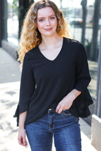 Load image into Gallery viewer, Falling In Love Black Hi-Lo Ruffle Sleeve Woven Top