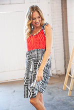 Load image into Gallery viewer, Red/Black Shoulder Tie Knot Tiered Dress