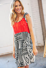 Load image into Gallery viewer, Red/Black Shoulder Tie Knot Tiered Dress
