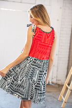 Load image into Gallery viewer, Red/Black Shoulder Tie Knot Tiered Dress