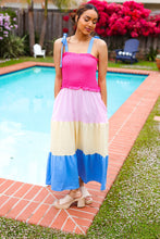 Load image into Gallery viewer, Vacay Vibes Hot Pink & Blue Smocked Color Block Maxi Dress