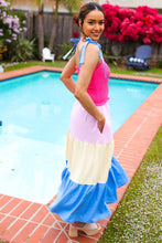 Load image into Gallery viewer, Vacay Vibes Hot Pink & Blue Smocked Color Block Maxi Dress
