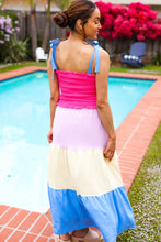 Load image into Gallery viewer, Vacay Vibes Hot Pink & Blue Smocked Color Block Maxi Dress
