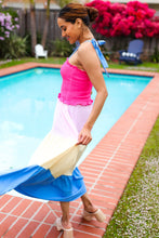 Load image into Gallery viewer, Vacay Vibes Hot Pink & Blue Smocked Color Block Maxi Dress