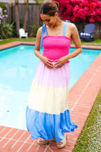 Load image into Gallery viewer, Vacay Vibes Hot Pink & Blue Smocked Color Block Maxi Dress