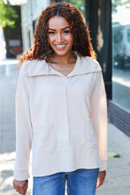 Load image into Gallery viewer, Easy Living Oatmeal Textured Knit Notch Neck Oversized Collar Sweater