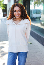 Load image into Gallery viewer, Easy Living Oatmeal Textured Knit Notch Neck Oversized Collar Sweater