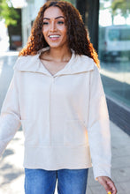 Load image into Gallery viewer, Easy Living Oatmeal Textured Knit Notch Neck Oversized Collar Sweater