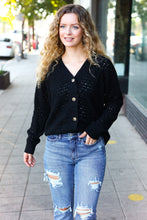 Load image into Gallery viewer, Follow Me Black Pointelle Knit Button Down Cardigan