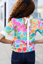 Load image into Gallery viewer, Spring Vibes Multicolor floral Rib Back Bow Tie Detail Top