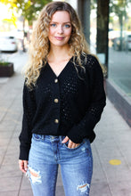 Load image into Gallery viewer, Follow Me Black Pointelle Knit Button Down Cardigan