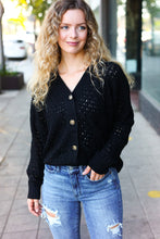Load image into Gallery viewer, Follow Me Black Pointelle Knit Button Down Cardigan
