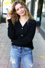 Load image into Gallery viewer, Follow Me Black Pointelle Knit Button Down Cardigan