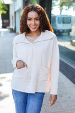 Load image into Gallery viewer, Easy Living Oatmeal Textured Knit Notch Neck Oversized Collar Sweater
