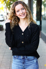 Load image into Gallery viewer, Follow Me Black Pointelle Knit Button Down Cardigan