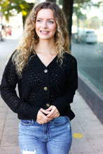 Load image into Gallery viewer, Follow Me Black Pointelle Knit Button Down Cardigan