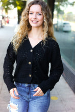 Load image into Gallery viewer, Follow Me Black Pointelle Knit Button Down Cardigan