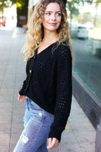 Load image into Gallery viewer, Follow Me Black Pointelle Knit Button Down Cardigan