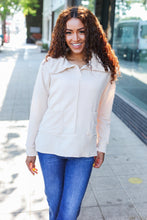 Load image into Gallery viewer, Easy Living Oatmeal Textured Knit Notch Neck Oversized Collar Sweater
