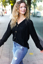 Load image into Gallery viewer, Follow Me Black Pointelle Knit Button Down Cardigan