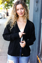 Load image into Gallery viewer, Follow Me Black Pointelle Knit Button Down Cardigan