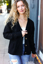 Load image into Gallery viewer, Follow Me Black Pointelle Knit Button Down Cardigan