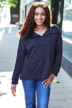 Load image into Gallery viewer, Easy Living Charcoal Textured Knit Notch Neck Oversized Collar Sweater