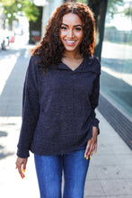 Load image into Gallery viewer, Easy Living Charcoal Textured Knit Notch Neck Oversized Collar Sweater