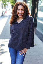Load image into Gallery viewer, Easy Living Charcoal Textured Knit Notch Neck Oversized Collar Sweater