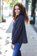 Load image into Gallery viewer, Easy Living Charcoal Textured Knit Notch Neck Oversized Collar Sweater