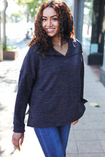 Load image into Gallery viewer, Easy Living Charcoal Textured Knit Notch Neck Oversized Collar Sweater